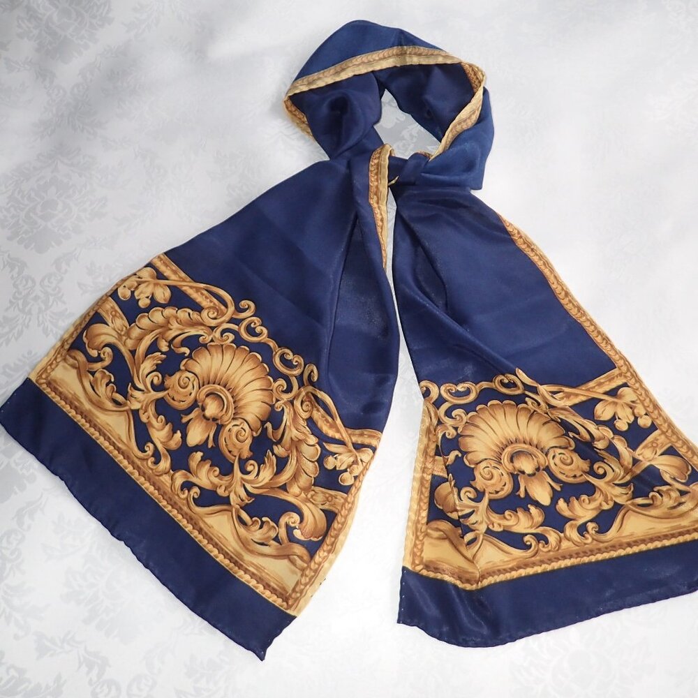Vintage Navy & Gold 50" long Scarf